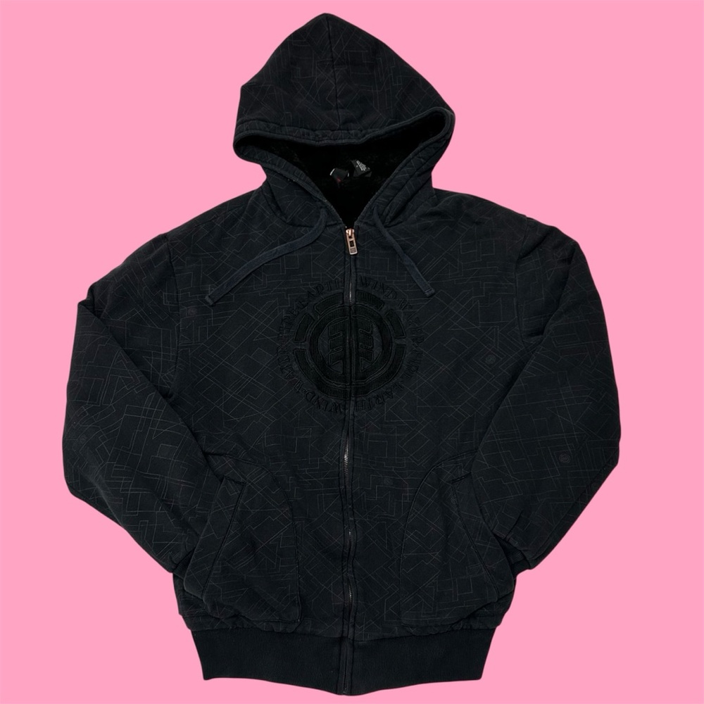 Vintage Y2K Element Skateboards AOP Spellout Sherpa Full Zip Hoodie Skater Large